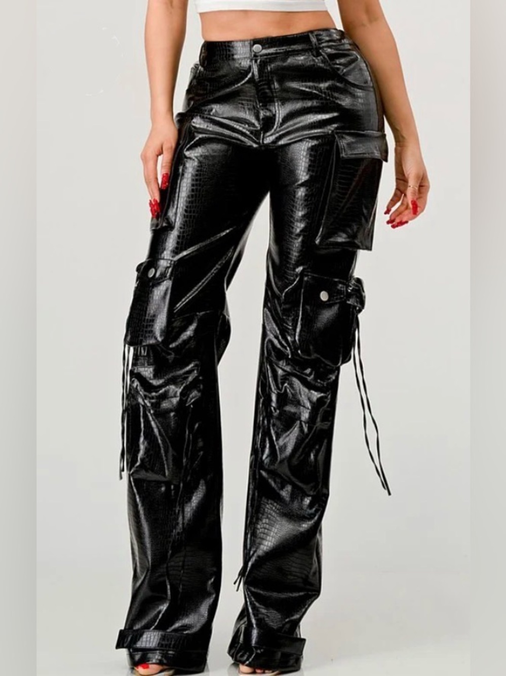 ATHINA Famous PU Leather Cargo Pants, Black Size M. Goth, Industrial Cyberpunk